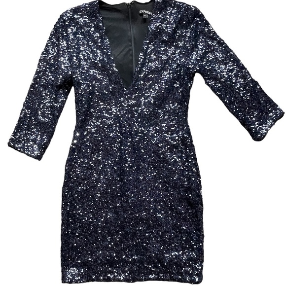 Express | Navy Blue Sequins, Bodycon Mini Cocktail Dress, Size 4 - Picture 4 of 13